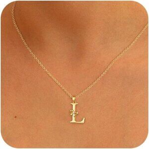 Personalized 14K Gold Plated Initial Necklace with Cute CZ Bow - Elegant Gifts